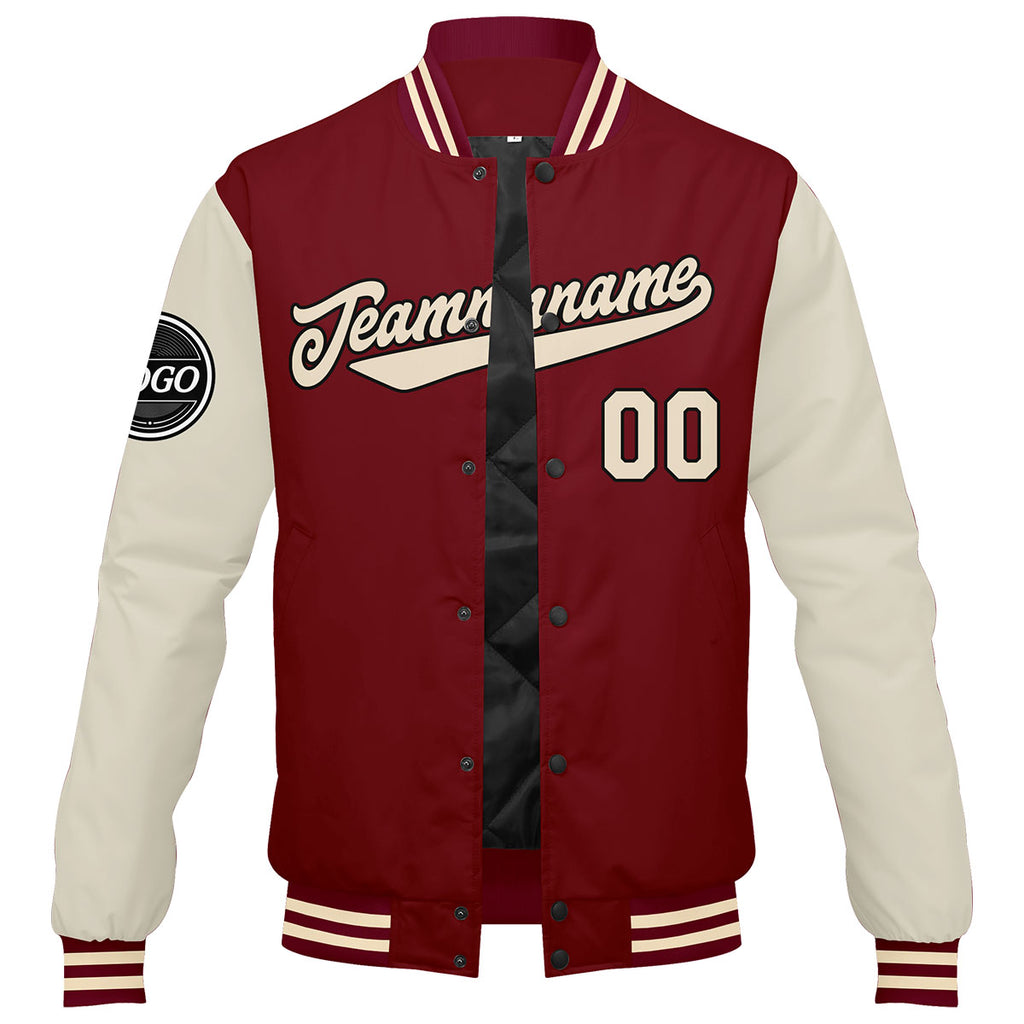 Custom Varsity Jacket Letterman jacket for Men, Women and Youth Crimson Cream enthsush
