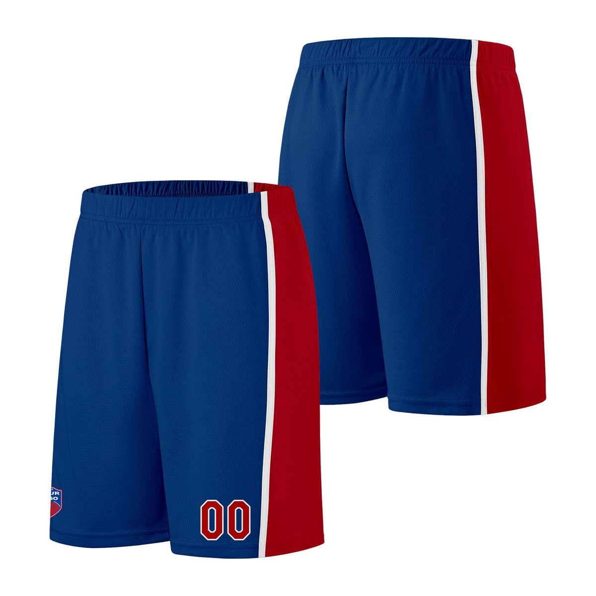 Custom basketball jersey shorts for men and women. Embroidered and printed name, number and logo Blue enthsush