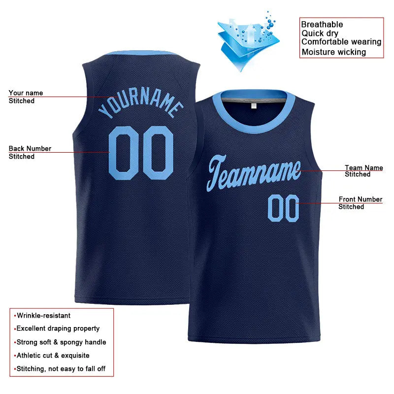 Custom Stitched Basketball Jersey for Men, Women And Kids Navy-Light Blue enthsush