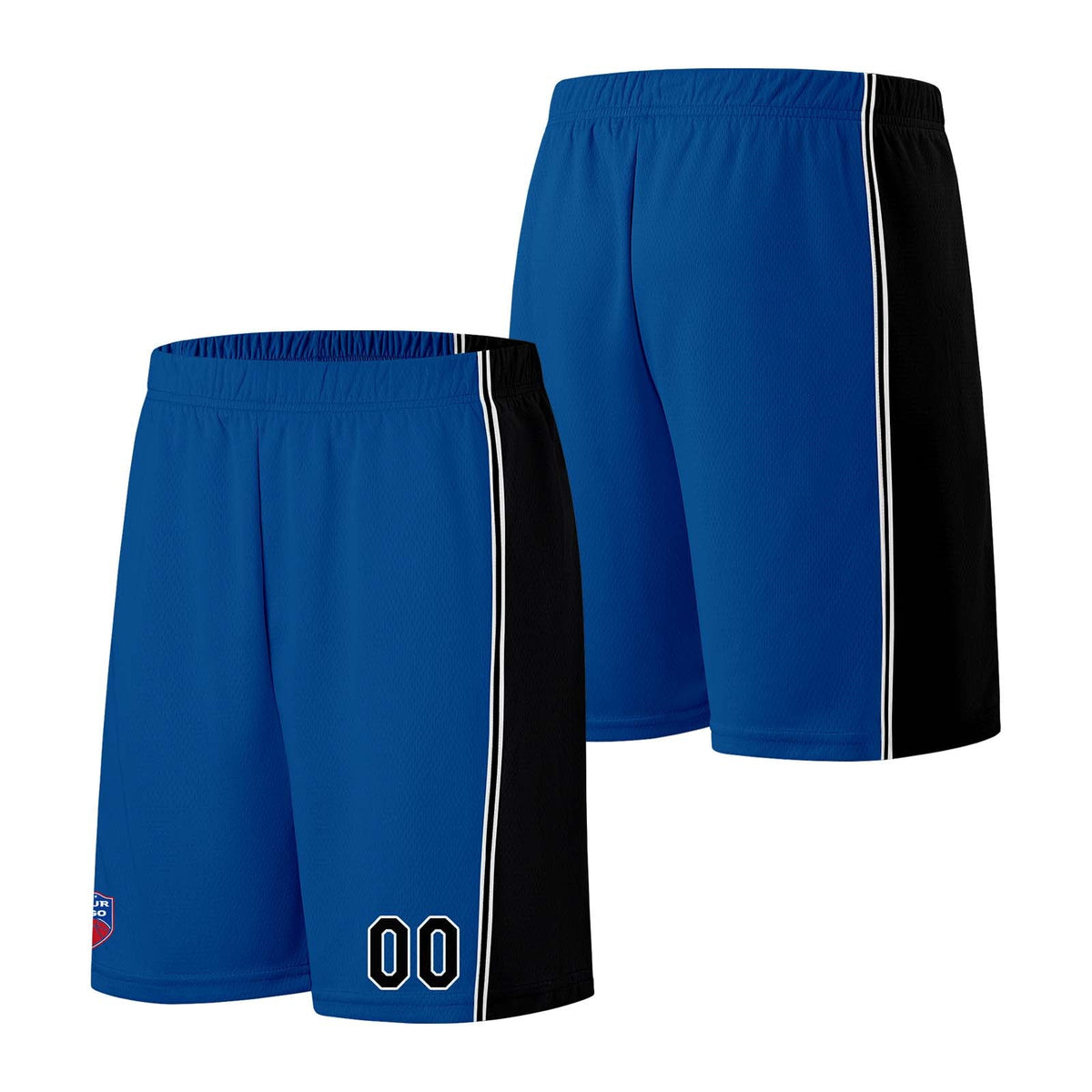 Custom basketball jersey shorts for men and women. Embroidered and printed name, number and logo Blue enthsush