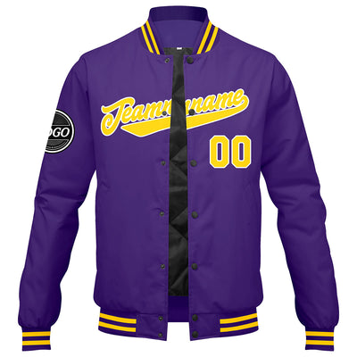 Custom Varsity Jacket Letterman jacket for Men, Women and Youth Purple Yellow enthsush