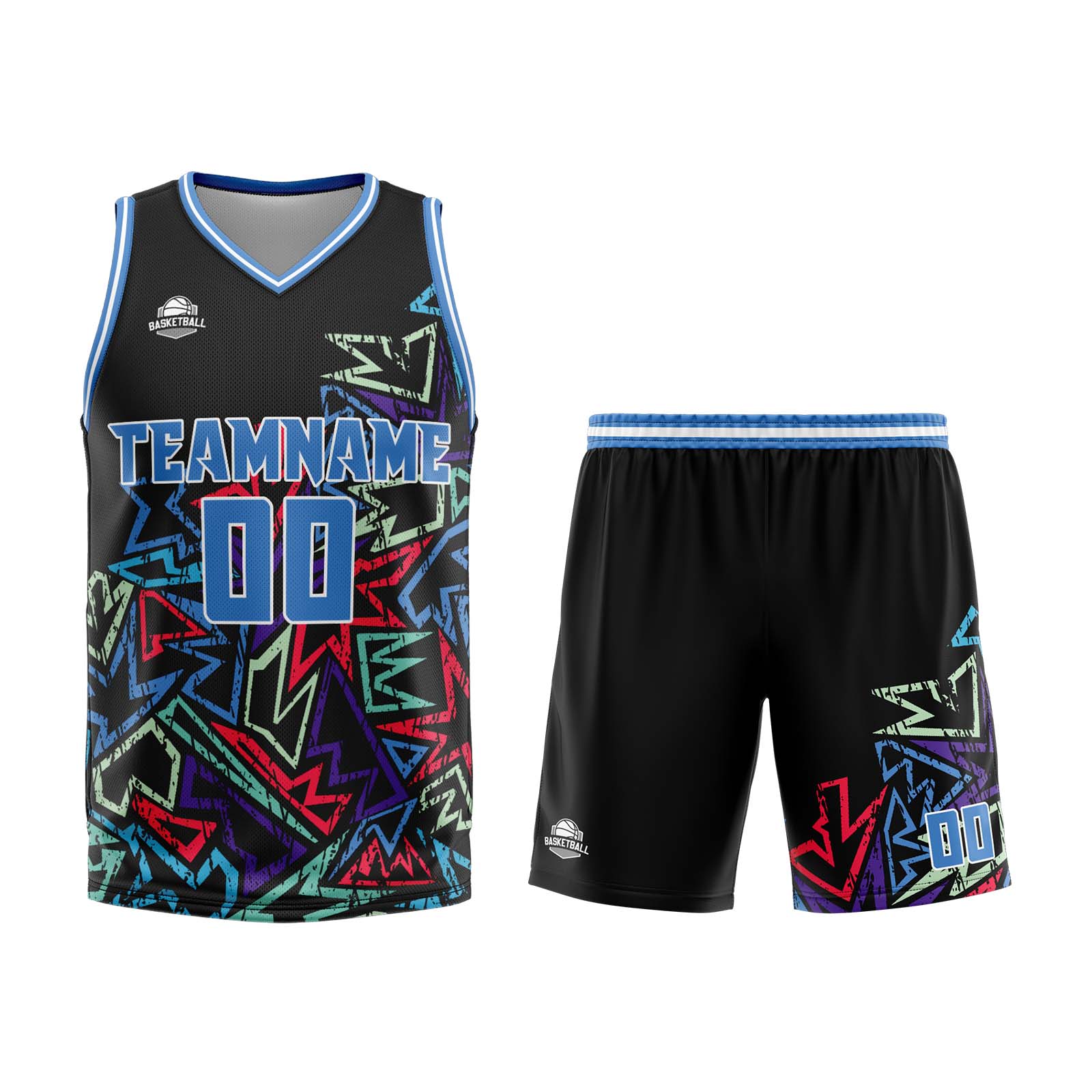 Custom Damaged geometry Blue Basketball Jersey Uniform Suit Printed Your Logo Name Number enthsush