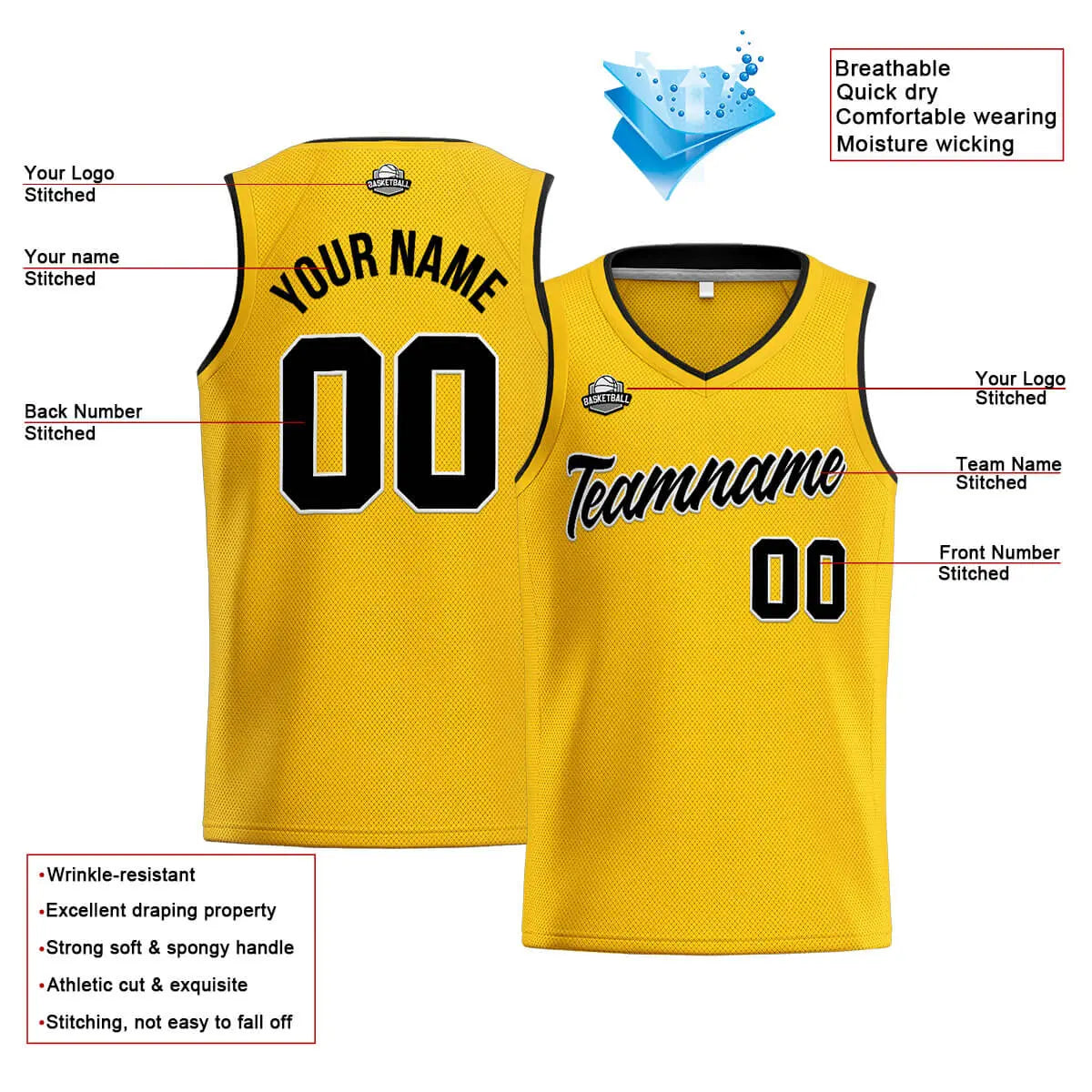 Custom Stitched Basketball Jersey for Men, Women  And Kids Yellow-Black enthsush