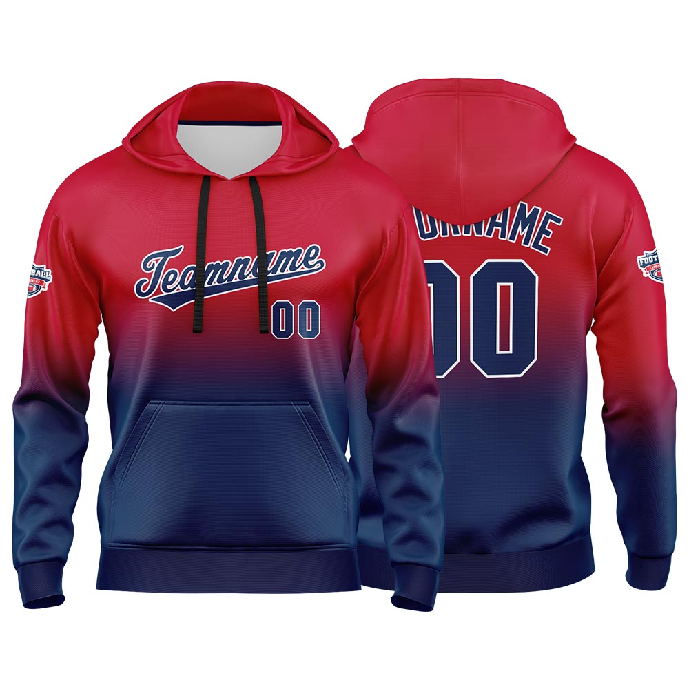 Custom Gradient Hoodie For Man Woman Girl Boy Print Your Logo Name Number Red Navy enthsush