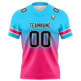 Custom Light Blue Pink Gradient Football Jersey Personalized Football Shirts for Men Women  Printed Team Name Number Logo