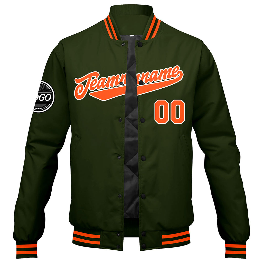 Custom Varsity Jacket Letterman jacket for Men, Women and Youth Olive green Orange enthsush
