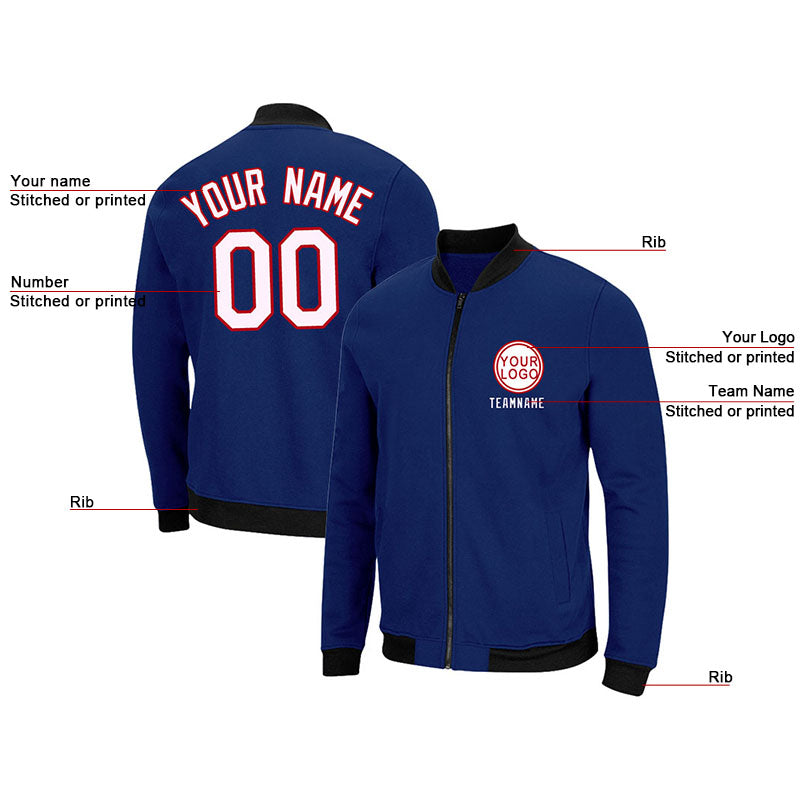 Custom Long Sleeve Windbreaker Jackets Uniform Printed Your Logo Name Number Royal-White-Red enthsush