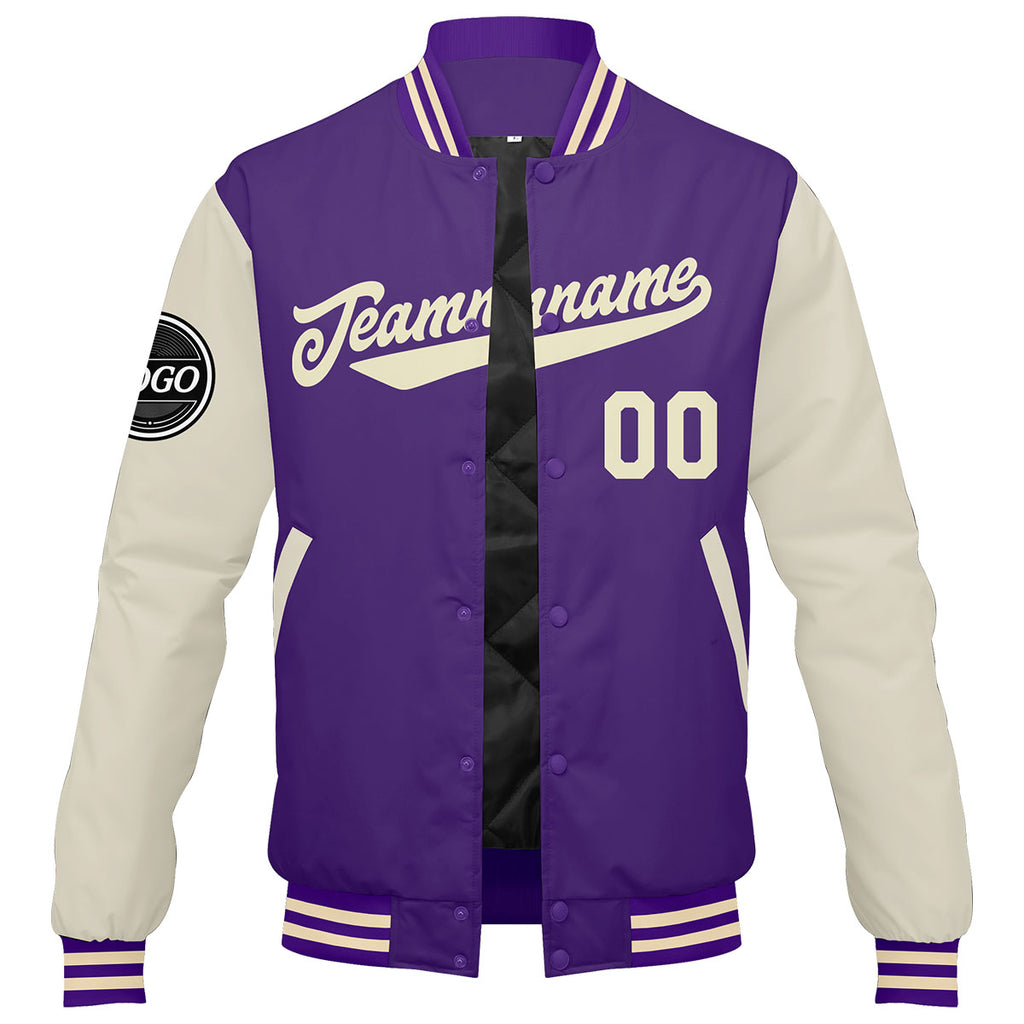 Custom Varsity Jacket Letterman jacket for Men, Women and Youth Purple Cream enthsush