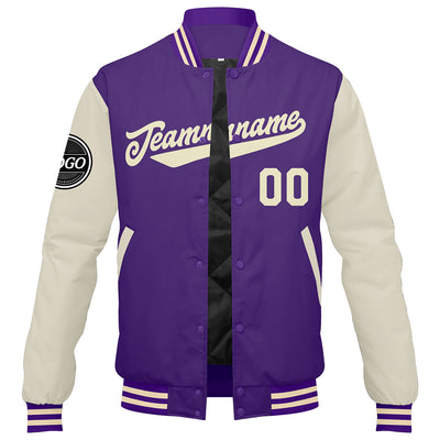 Custom Varsity Jacket Letterman jacket for Men, Women and Youth Purple Cream enthsush