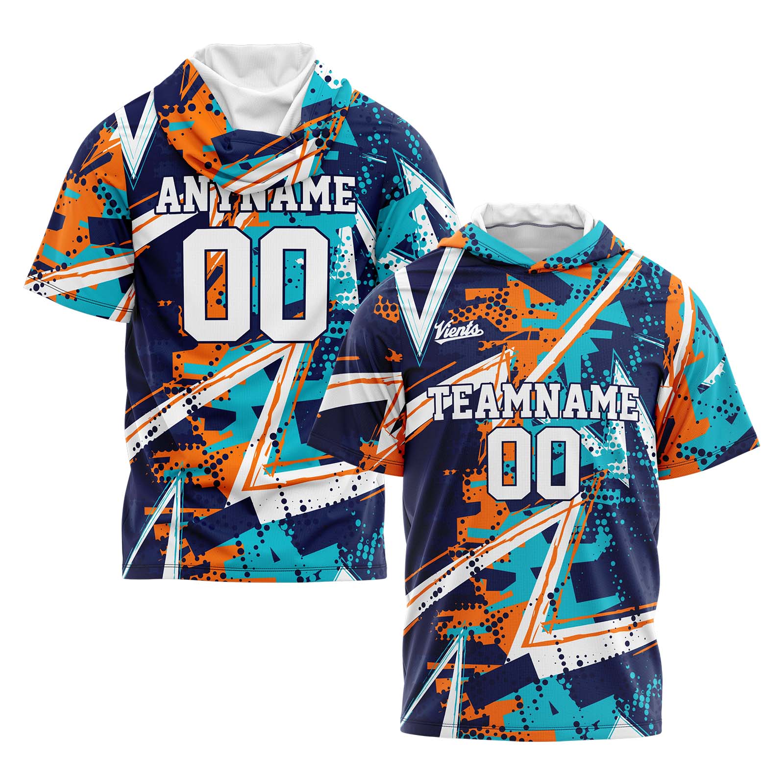 Custom Navy Orange Teal Short Sleeve Hoodies for Men Women Shirts with Hoods Printed Name Logo enthsush