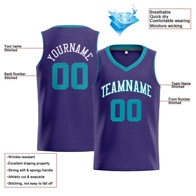 Custom Stitched Basketball Jersey for Men, Women And Kids Purple-Teal-White enthsush