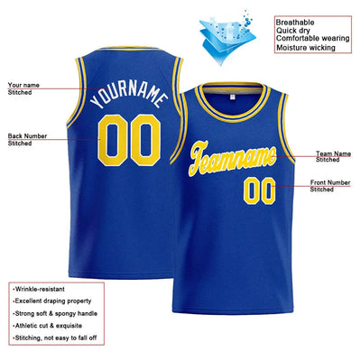 Custom Stitched Basketball Jersey for Men, Women And Kids Royal-Yellow-White enthsush