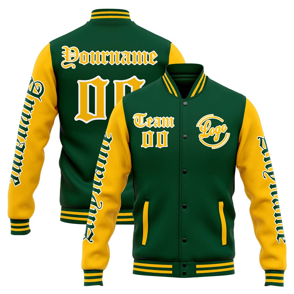 Custom Varsity Jacket Letterman jacket for Men, Women and Youth Green Yellow enthsush