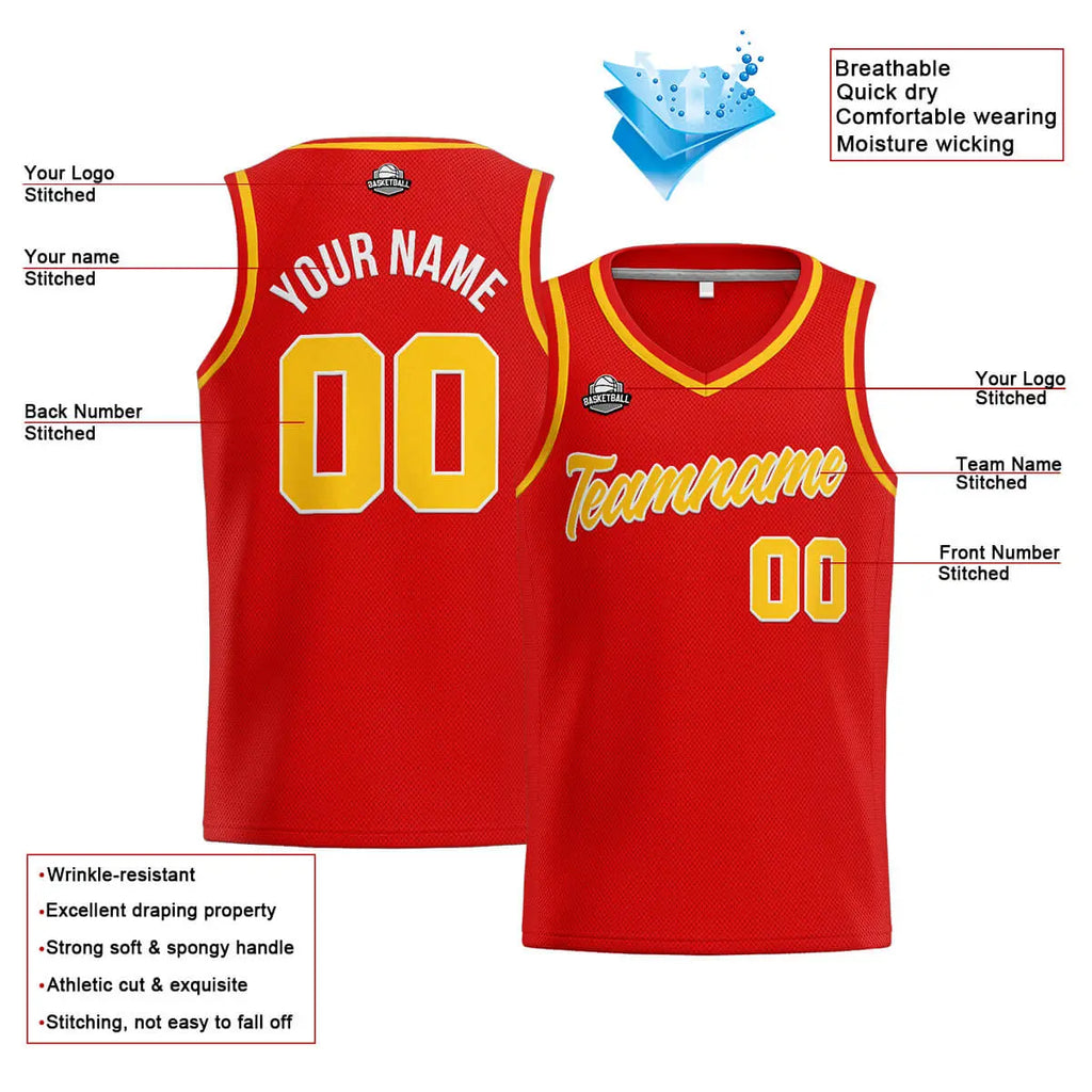 Custom Stitched Basketball Jersey for Men, Women  And Kids Red-Yellow enthsush