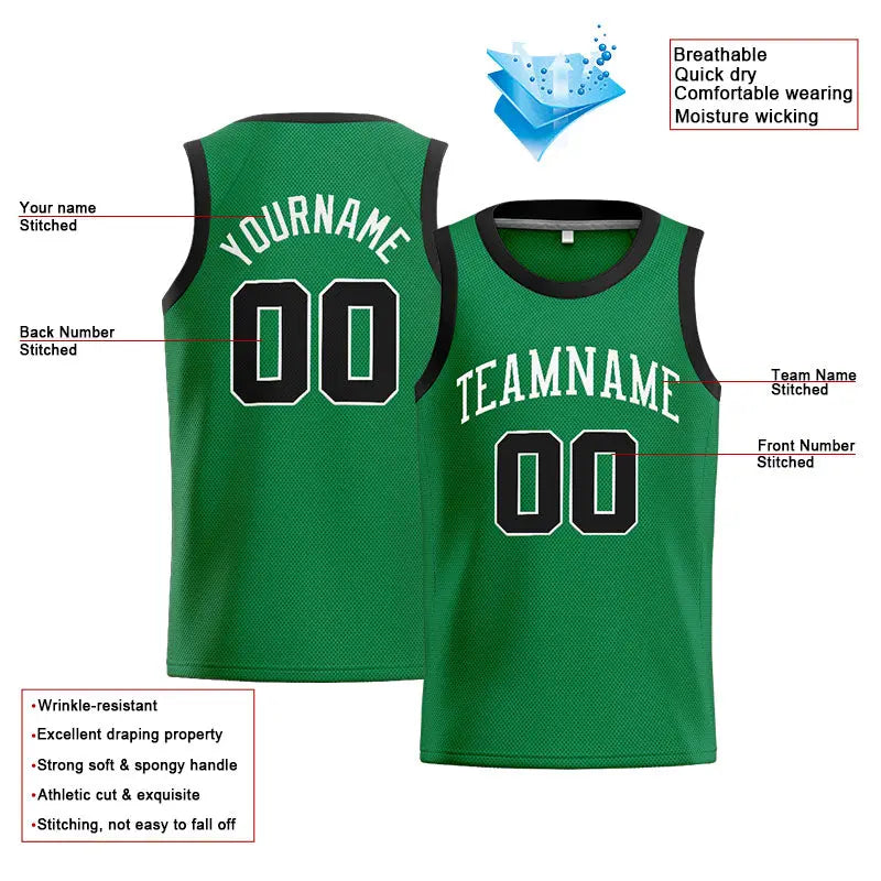 Custom Stitched Basketball Jersey for Men, Women And Kids Kelly Green-Black-White enthsush