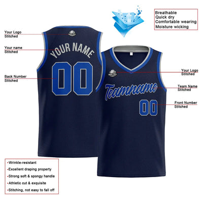 Custom Stitched Basketball Jersey for Men, Women  And Kids Navy-Royal-Gray enthsush
