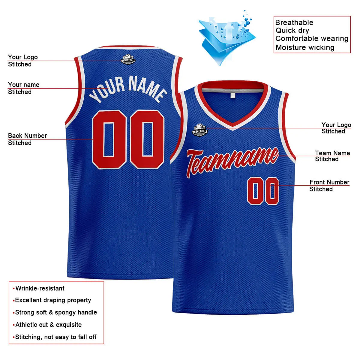 Custom Stitched Basketball Jersey for Men, Women  And Kids Royal-Red-White enthsush