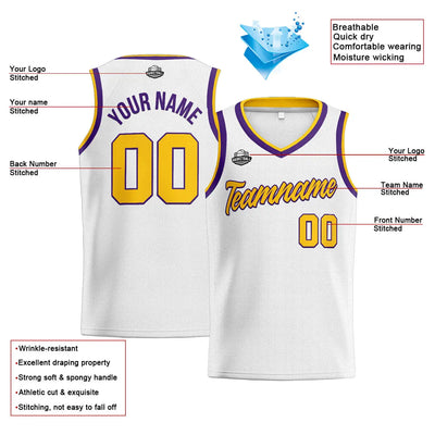 Custom Stitched Basketball Jersey for Men, Women  And Kids White-Yellow-Purple enthsush
