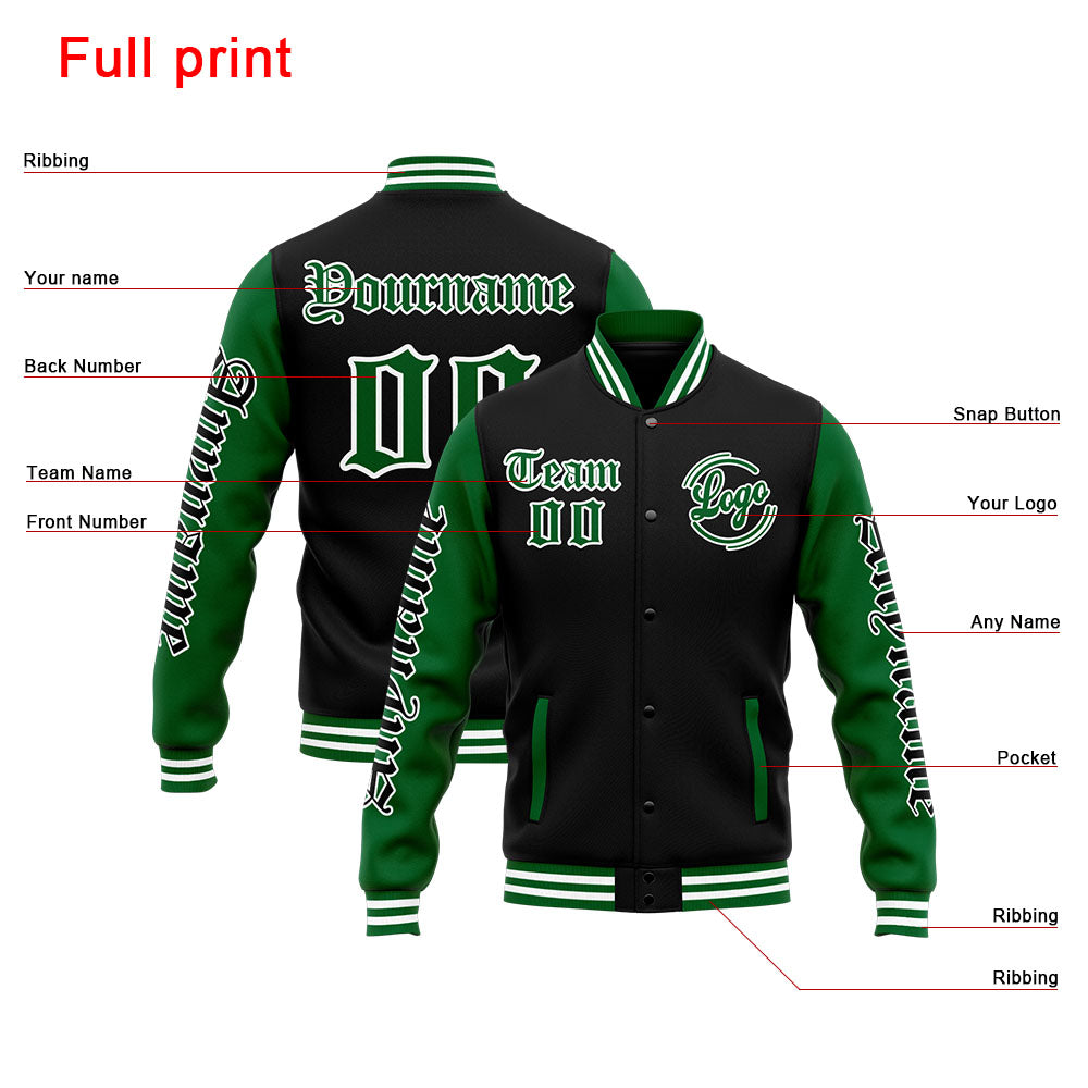 Custom Varsity Jacket Letterman jacket for Men, Women and Youth Green Black enthsush
