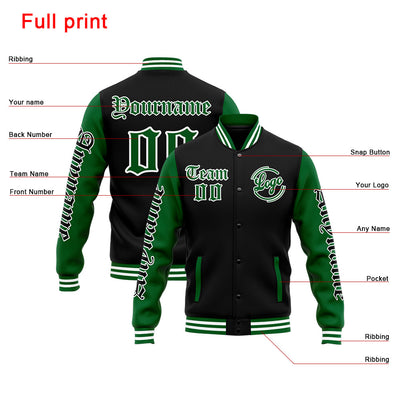 Custom Varsity Jacket Letterman jacket for Men, Women and Youth Green Black enthsush