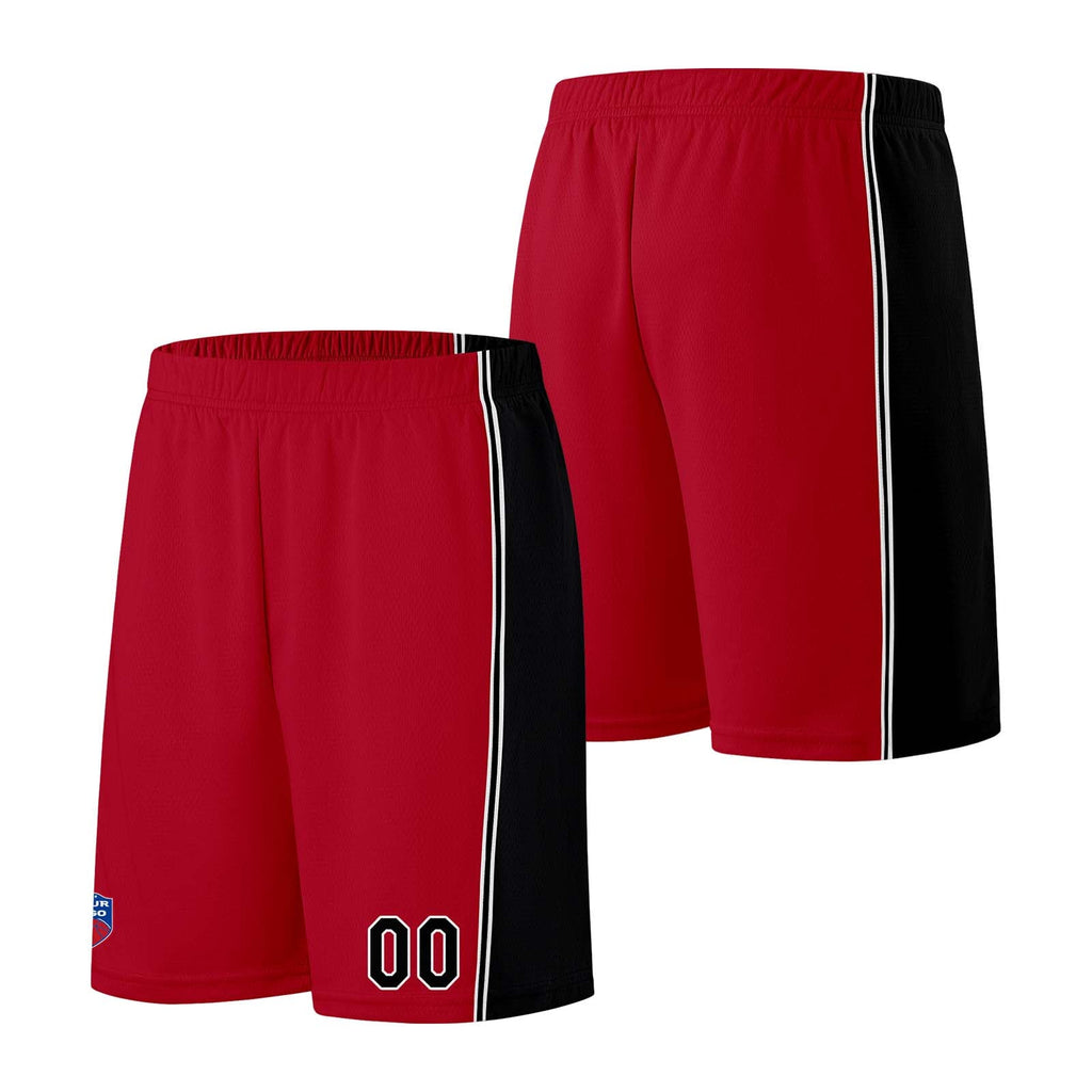 Custom basketball jersey shorts for men and women. Embroidered and printed name, number and logo Red&Black enthsush