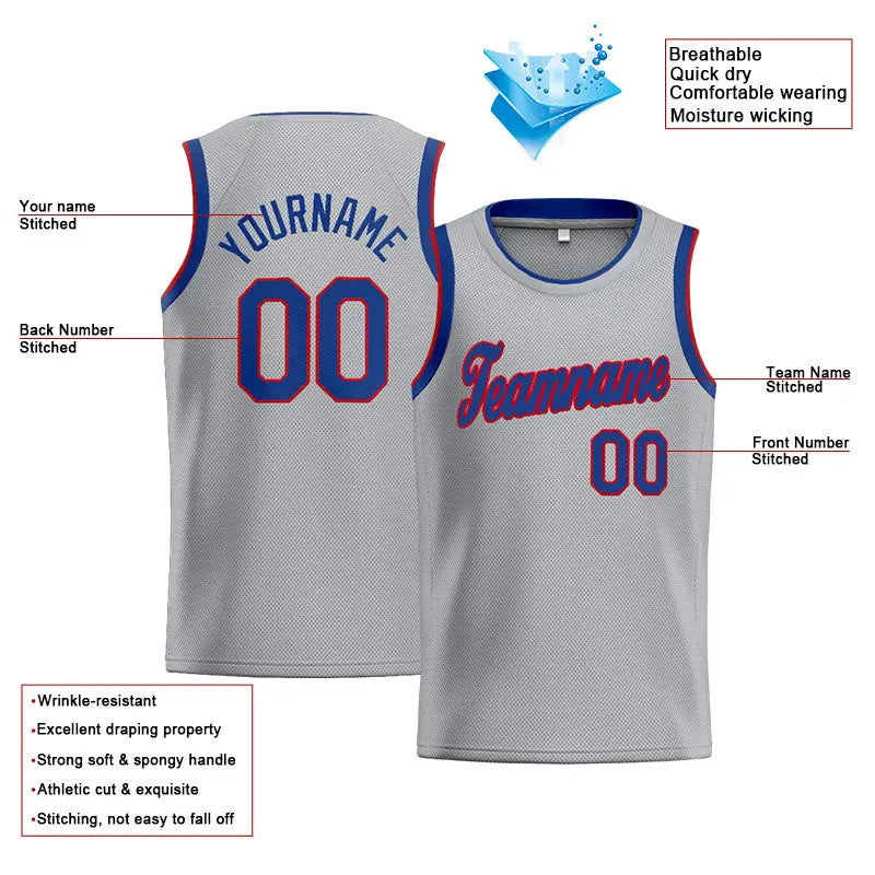 Custom Stitched Basketball Jersey for Men, Women And Kids Gray-Royal-Red enthsush