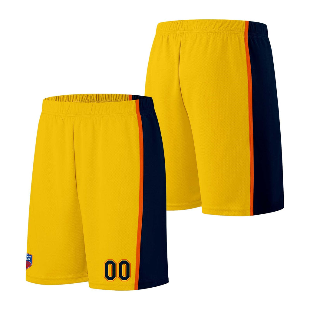 Custom basketball jersey shorts for men and women. Embroidered and printed name, number and logo Yellow enthsush