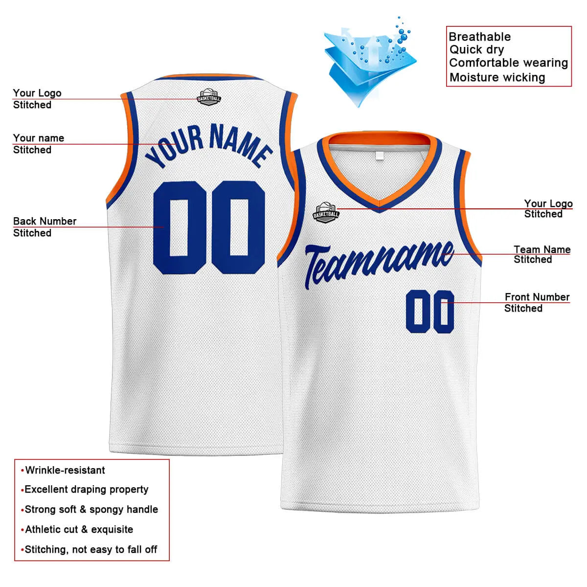 Custom Stitched Basketball Jersey for Men, Women  And Kids White-Royal-Orange enthsush