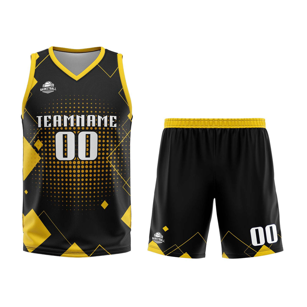 Custom Geometry Yellow Basketball Jersey Uniform Suit Printed Your Logo Name Number enthsush