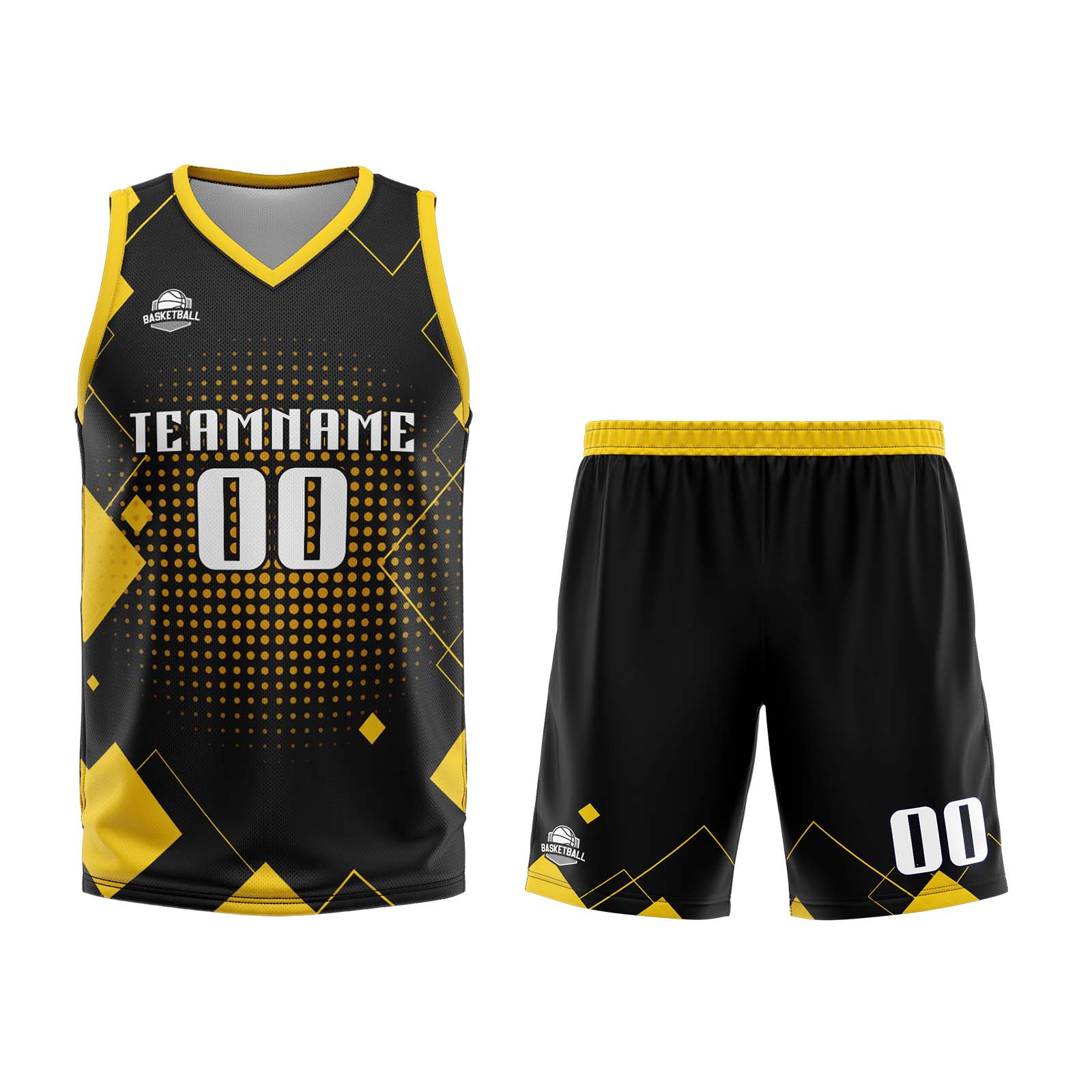 Custom Geometry Yellow Basketball Jersey Uniform Suit Printed Your Logo Name Number enthsush