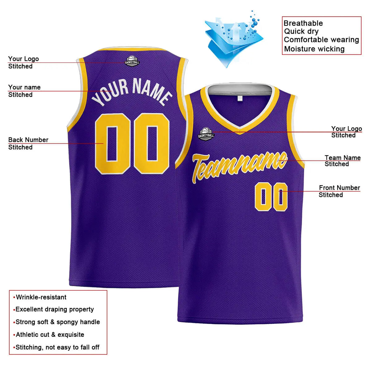 Custom Stitched Basketball Jersey for Men, Women  And Kids Purple-Yellow enthsush