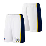 Custom basketball jersey shorts for men and women. Embroidered and printed name, number and logo White