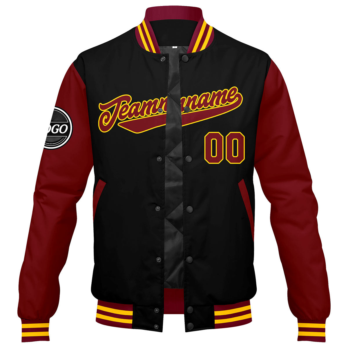 Custom Varsity Jacket Letterman jacket for Men, Women and Youth Crimson Black Yellow enthsush