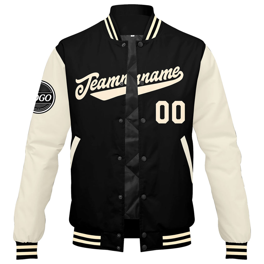 Custom Varsity Jacket Letterman jacket for Men, Women and Youth Black Cream enthsush