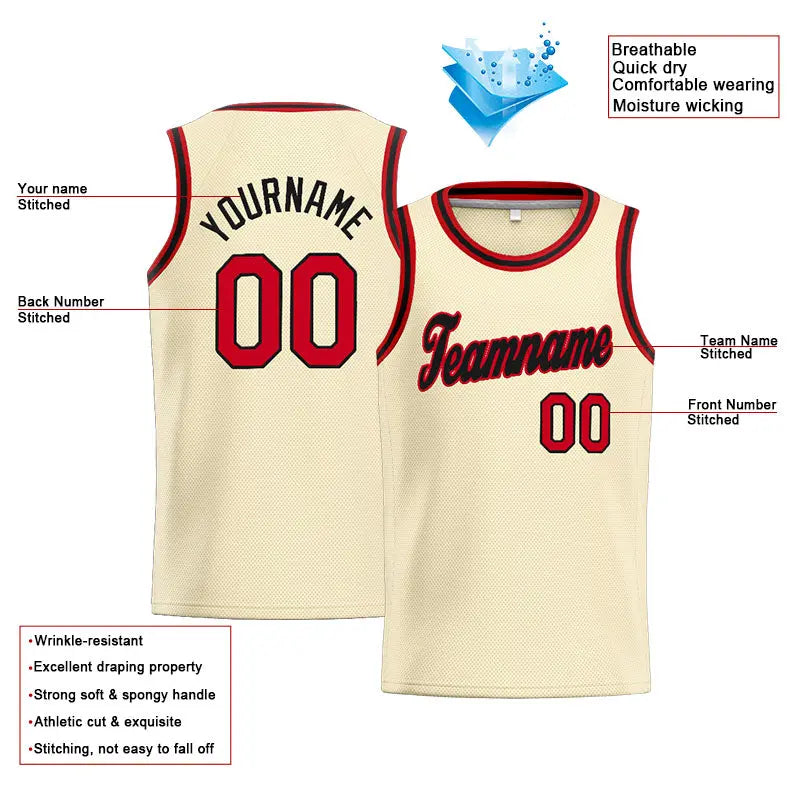 Custom Stitched Basketball Jersey for Men, Women And Kids Cream-Red-Black enthsush