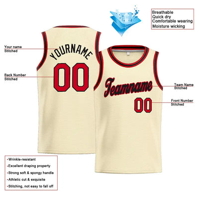 Custom Stitched Basketball Jersey for Men, Women And Kids Cream-Red-Black enthsush