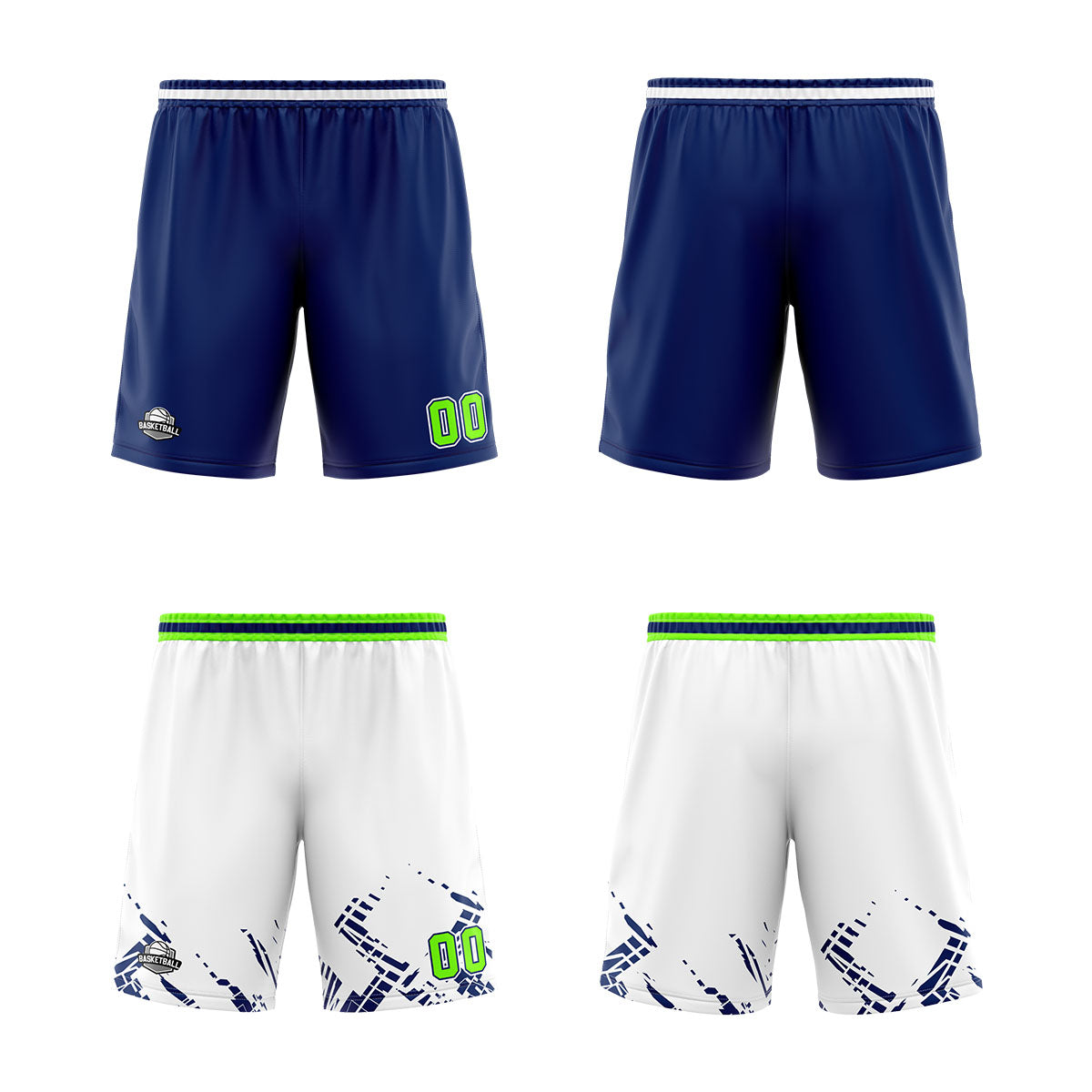 Custom Navy Neon Green Reversible Basketball Suit for Adults and Kids Personalized Jersey enthsush