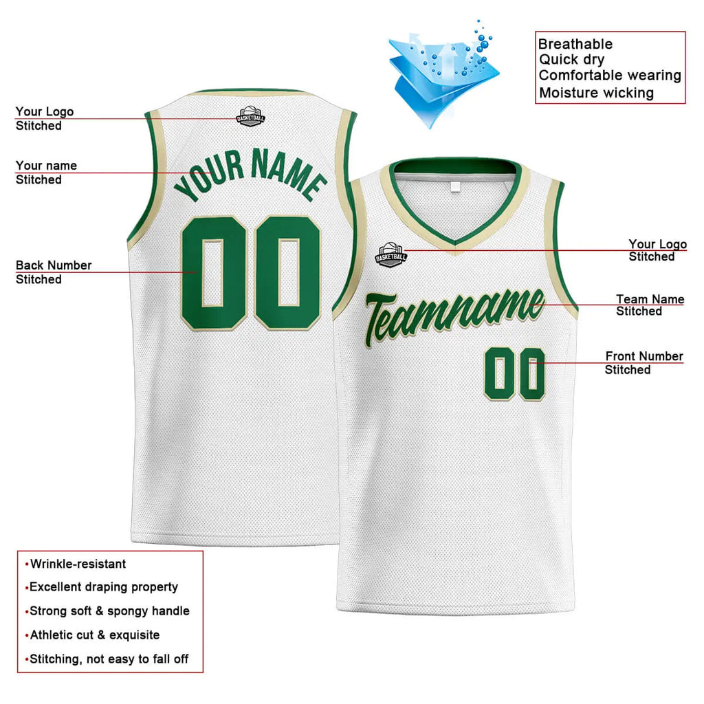 Custom Stitched Basketball Jersey for Men, Women  And Kids White-Green-Cream enthsush