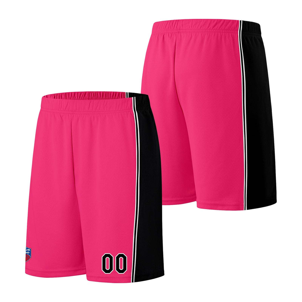 Custom basketball jersey shorts for men and women. Embroidered and printed name, number and logo Pink&Black enthsush