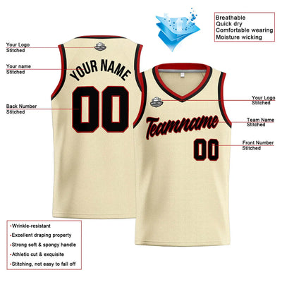 Custom Stitched Basketball Jersey for Men, Women  And Kids Cream-Black-Red enthsush