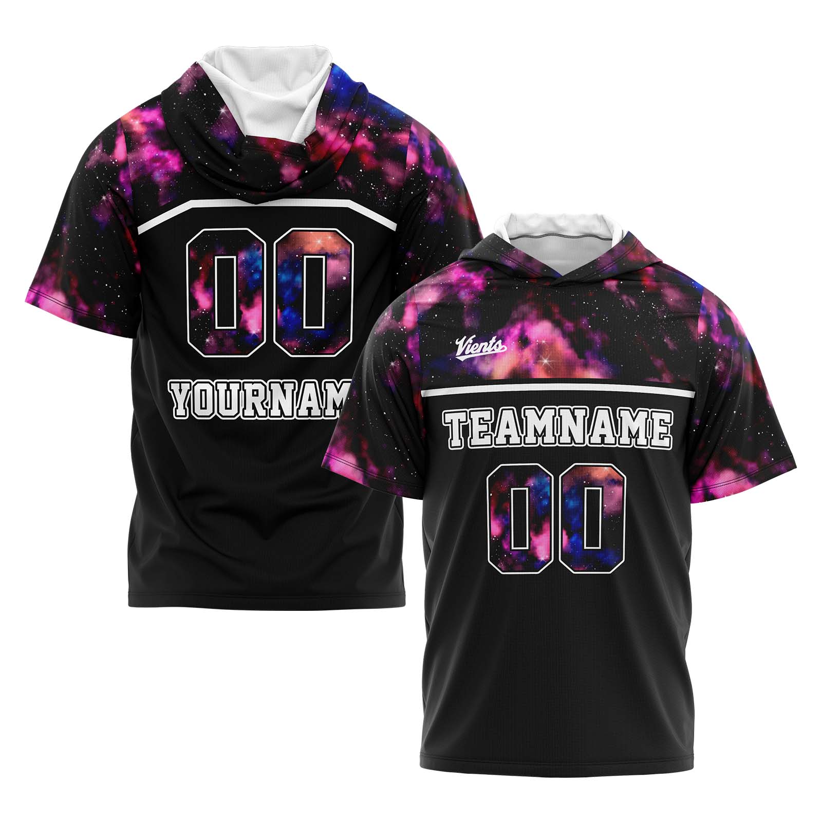 Custom Black Starry Sky Short Sleeve Hoodies for Men Women Shirts with Hoods Printed Name Logo enthsush