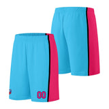 Custom basketball jersey shorts for men and women. Embroidered and printed name, number and logo Light Blue&Pink