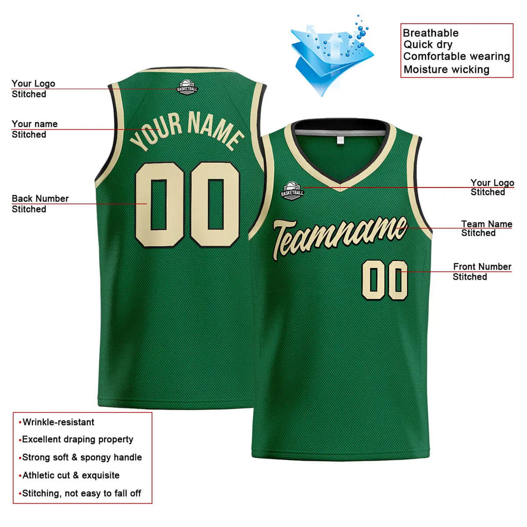 Custom Stitched Basketball Jersey for Men, Women  And Kids Green-Cream-Black enthsush