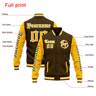 Custom Varsity Jacket Letterman jacket for Men, Women and Youth Brown Yellow enthsush