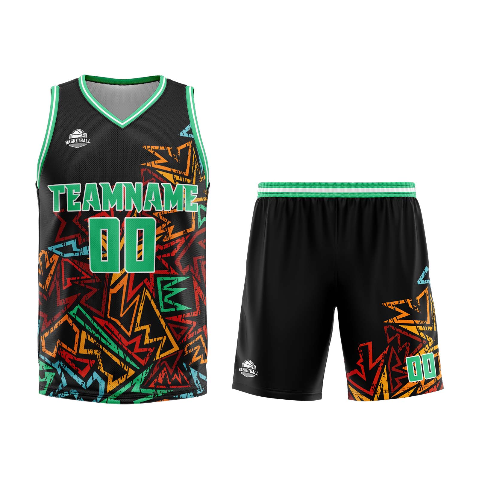Custom Damaged geometry Green Basketball Jersey Uniform Suit Printed Your Logo Name Number enthsush