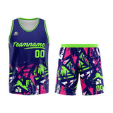 Custom Basketball Jersey Uniform Suit Printed Your Logo Name Number Navy&Neon Green