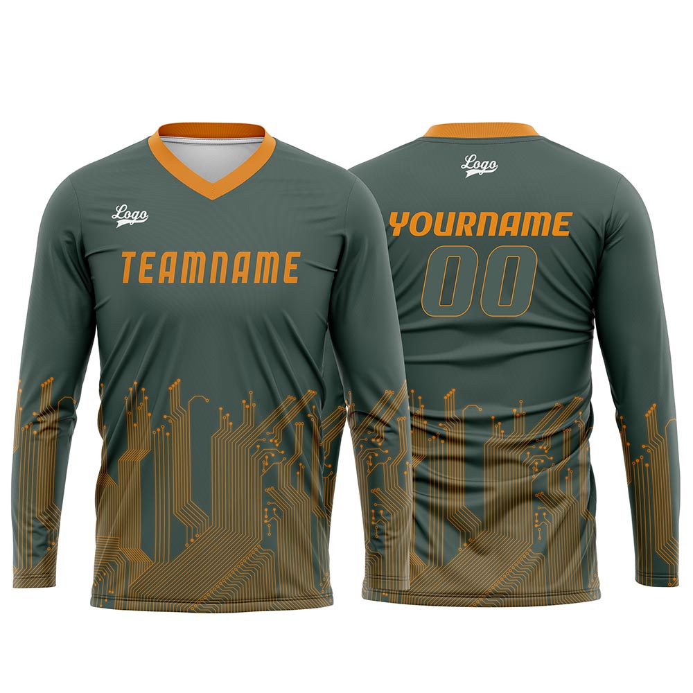 Custom Green Orange Basketball Soccer Football Shooting Long T-Shirt for Adults and Kids enthsush