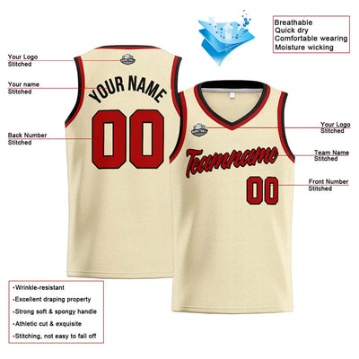 Custom Stitched Basketball Jersey for Men, Women  And Kids Cream-Red-Black enthsush