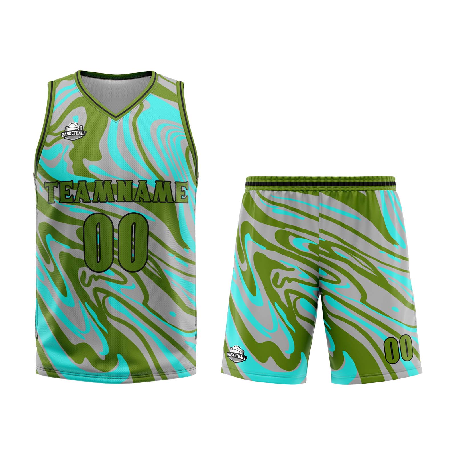 Custom Fluid Green Grey Basketball Jersey Uniform Suit Printed Your Logo Name Number enthsush