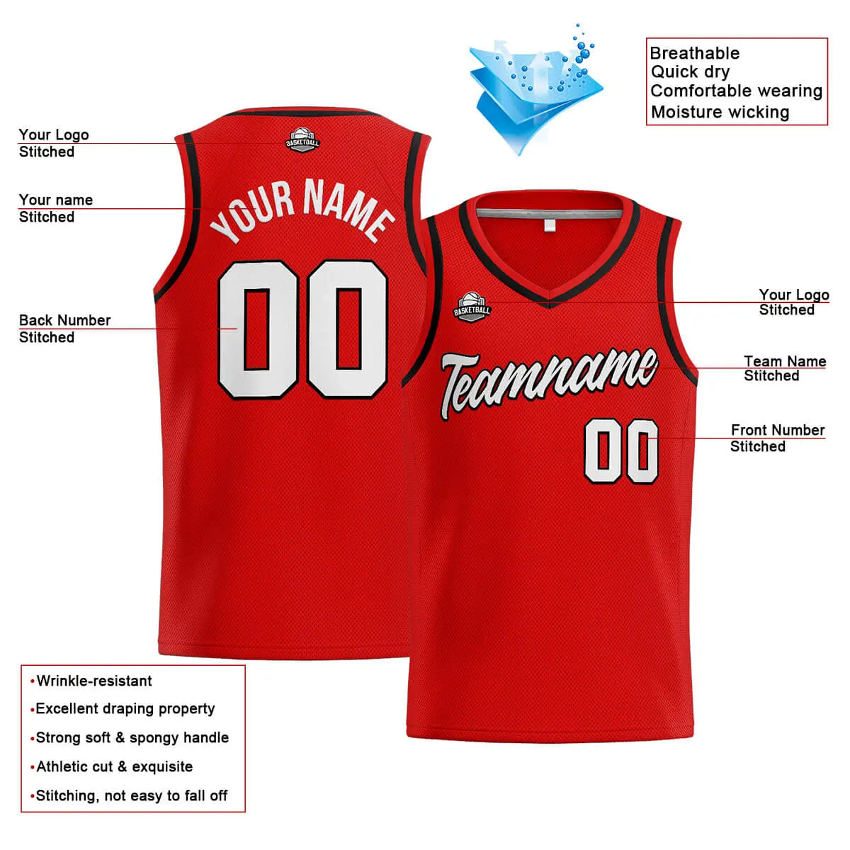 Custom Stitched Basketball Jersey for Men, Women  And Kids Red-Black enthsush